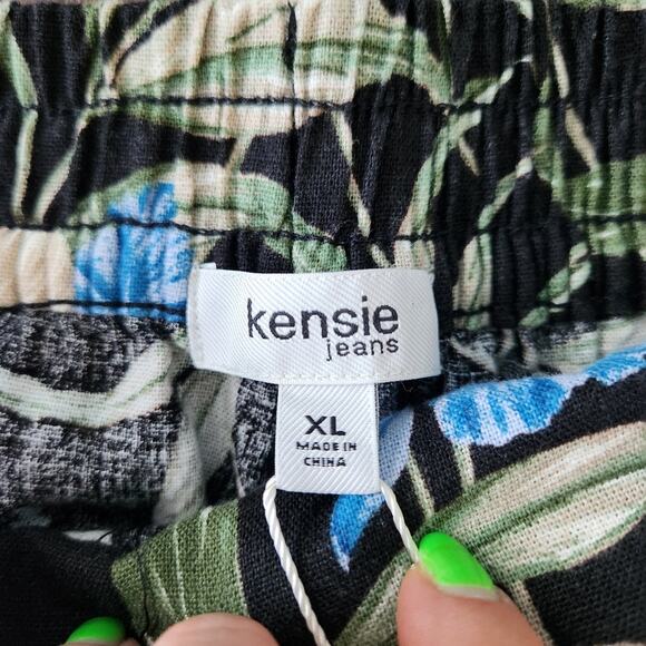 Kensie Linen Blend Floral Pull On Pants XL Minimalist Lagenlook Beach Summer - Picture 4 of 7